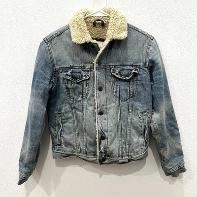 Chaqueta de Camionero Abercrombie Fitch Vintage Y2K Denim Forrada Sherpa Aplastada Grande Foto 1 de 4