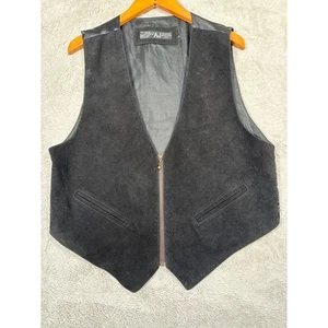 Chaleco AJ Cuero Genuino Vintage Negro Cremallera Completa Sin Mangas Hombres L Motociclista Vaquero - Imagen 1 de 7