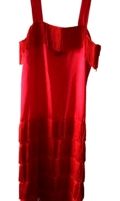 Roaring Twenties Adult Flapper Dress Fringe Red Gatsby Halloween Costume L READ - Image 1 of 4