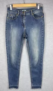Kookai Denim Jeans Womens 38 Blue Straight Leg Fray Distressed Cotton KP1164 - Picture 1 of 14