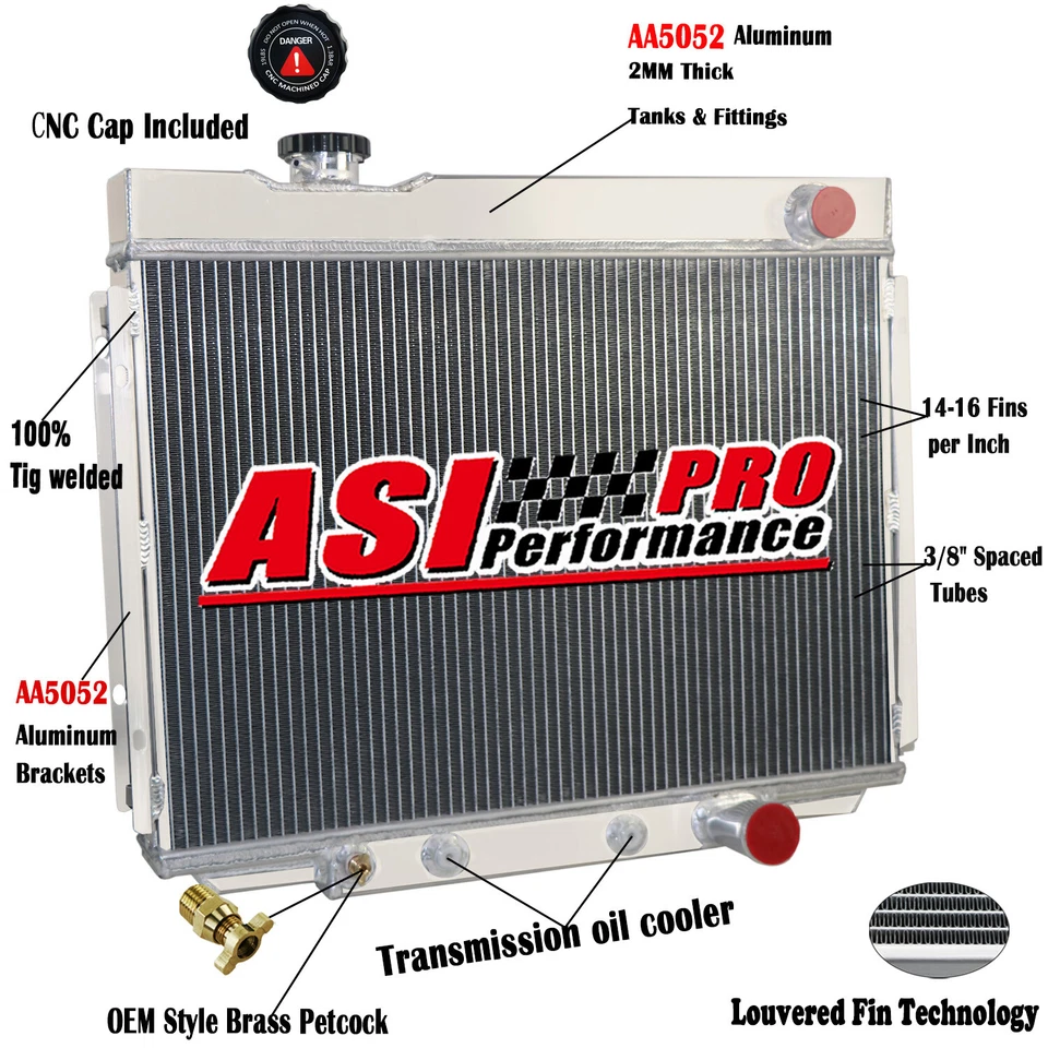 3 ROW Aluminum Radiator for 1964-1966 1965 Ford Galaxie Small Block 4.3L 6.4L V8 Foto 1 de 4