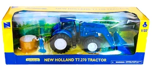 New Ray New Holland T7.270 Front Loader Farm Tractor With Bale And Farmer Figure - Picture 1 of 4