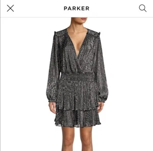Parker Minikleid "Brianna" Metallic Schwarz Silber Rüschen Langarm Damen S - Bild 1 von 11
