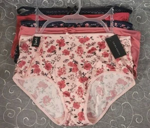 Laura Ashley 5 Briefs Size 1X, Floral Solid Print w/ Bow, Lace Accent, Navy Pink - Picture 1 of 4