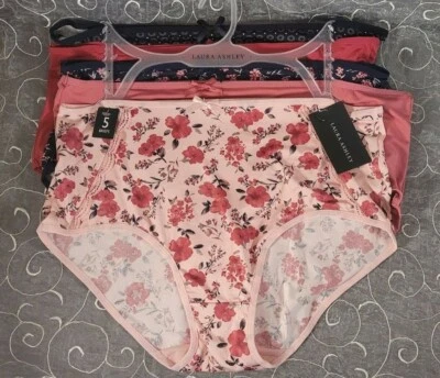 5 calzoncillos Laura Ashley talla 1X, estampado floral liso con lazo, acento de encaje, rosa marino Foto 1 de 4