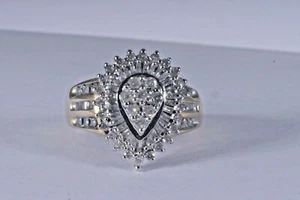 Teardrop Shaped Round Brilliant & Baguette Diamonds Cocktail Ring - Picture 1 of 5