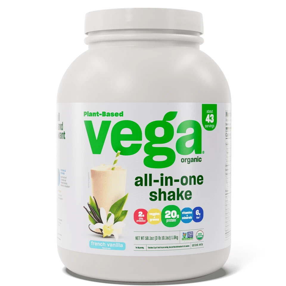 Vega One VEG00498 French Vanilla All-in-One Organic Powder Shake - 43 Servings XL Tub