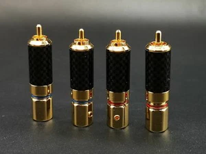 4x  Carbon Fiber Copper Gold Plated RCA Plug Connector - Picture 1 of 1