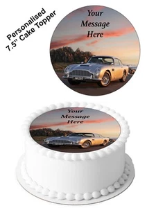 PERSONALISED Cake Topper Classic Car Aston Edible Icing Sheet for 7-8" Circle - Picture 1 of 9