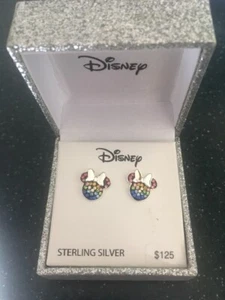 Disney® Minnie Mouse Sterling Silver Rainbow Crystal Stud Pierced Earrings NIB - Picture 1 of 6