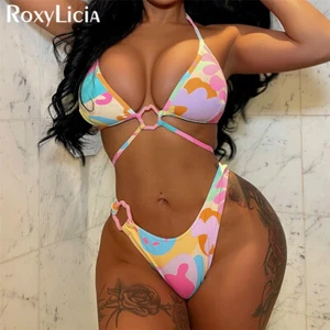 Sexy Colorful Halter High Cut Bikini Women Swimwear Two-pieces Bikini set - Picture 1 of 10