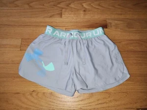 Under Armour UA Play Up Graphic Logo Running Athletic Shorts Gray Youth Girls M  - Picture 1 of 3