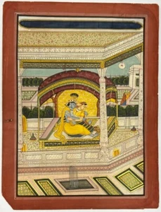 Radha and Krishna Soulful Connection Love scene Handmade Painting on Paper - Picture 1 of 4