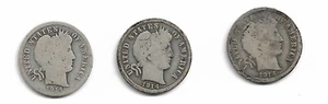 Lot of 3 Barber Dimes : 1914 1914-D 1914-S - Picture 1 of 2