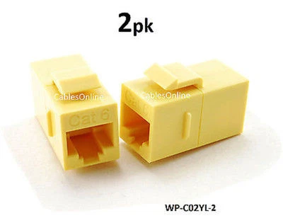2-PACK CAT6 Female/Female RJ45 Ethernet Yellow Keystone Jack Coupler, WP-C02YL - Image 1 of 2
