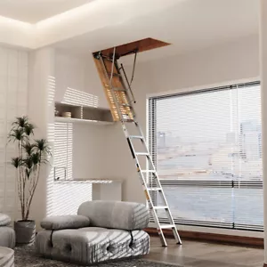 7'8"-10'3" Ceiling Height Aluminum Attic Ladder Folding Retractable Loft Stairs - Picture 1 of 10