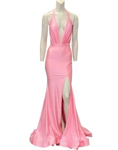 Jessica Angel 2348 Plunging Neckline High Leg Slit Gown Bubblegum Size XS NWT - Picture 1 of 5