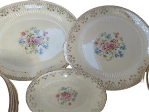 54 PC  National Brotherhood Operative Potters Floral Set 22k Gold Warranted  - Picture 1 of 5