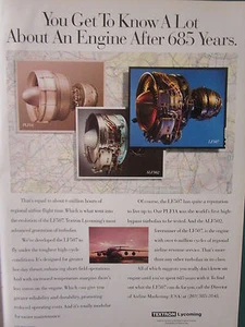 9/1993 PUB TEXTRON LYCOMING LF507 TURBOFAN ALF502 PLF1A AIRLINER ORIGINAL ANZEIGE - Bild 1 von 1