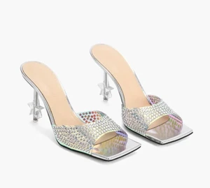 Mach & Mach Star Shaped Iridescent PVC Crystal Trim Mules 95mm US8.5 UK6 EUR39 - Picture 1 of 24