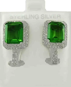 LAB PERIDOTS 6.84 Cts & WHITE SAPPHIRES DANGLING EARRINGS .925 SILVER - NWT - Picture 1 of 4