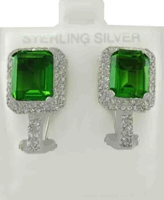 LAB PERIDOTS 6.84 Cts & WHITE SAPPHIRES DANGLING EARRINGS .925 SILVER - NWT - Image 1 of 4