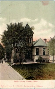 1900s UDB MA Postcard Public Library Everett Mass HEAVY WEAR Unposted - Picture 1 of 2