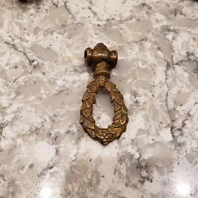 Vintage Brass Ornate drawer pull hardware door knocker dangle drop salvage antiq - Image 1 of 3
