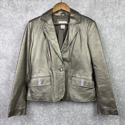 Chaqueta Blazer Worthington Cuero Metálico Deslumbrante Para Mujer Talla Grande Bling Foto 1 de 4
