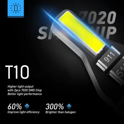 10x W5W T10 194 LED 7020SMD Canbus White 6000K Car Wedge Tail Side Parking  - Image 1 of 4