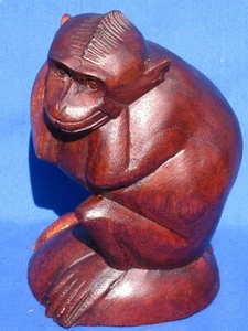 Speak No Evil Monkey Wood Carving Sustainable Suar Wood Hand Carved Fair Trade - Picture 1 of 3