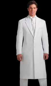 Rare Vintage Very Long White Tuxedo Frock Duster Wedding Cowboy Coat TUXXMAN - Bild 1 von 1