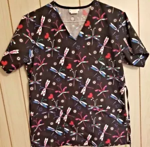 VLife Mujer Exfoliante Top Talla Pequeña Mangas Cortas Negro con Patrón Dragon Fly - Imagen 1 de 4