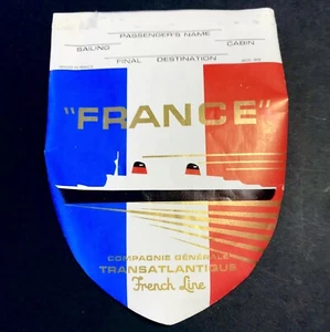 ETIQUETTE originale 1960 paquebot FRANCE FRENCH LINES Antique luggage Label - Picture 1 of 1