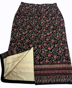 vtg High Waisted Midi Skirt 12P NWT Black Floral Cottagecore Praire Hippie 90s - Picture 1 of 9