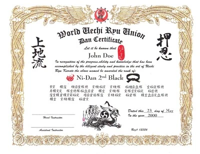 Uechi-Ryu Karate Custom 11x14 Rank certificate - Image 1 of 2