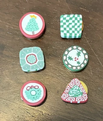 Set of 6 Polymer Fimo Clay Multicolor Christmas Button Covers Just Under 1" - Image 1 of 3