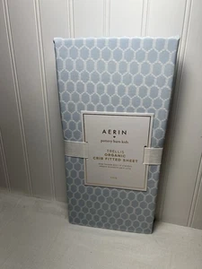 Sábana Ajustable Pottery Barn Kids AERIN Enrejado Orgánico Percal Cuna Azul - Imagen 1 de 4