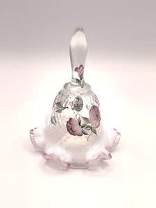 Fenton Art Glass Bell Diamond Optic Cranberry Edge Hand Painted Signed USA - Picture 1 of 6