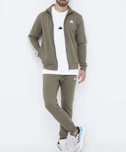 Adidas 3S Fleece Men's Size M Medium Track Suit Jacket & Pants Set Green #071 - Picture 1 of 14