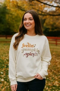 "Feeling Pumpkin Spicy" besticktes Sweatshirt Damen Gr. L weich festlich bequem - Bild 1 von 5