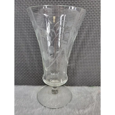 Vintage Etched Glass Footed Vase Floral Design Clear Elegant Home Decor 6.5" - Image 1 of 4