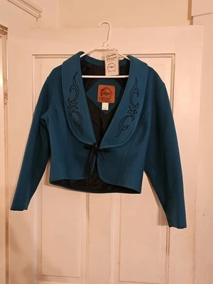 女士中西部服装 CO. WOOL RIDING WESTERN BOLERO 中号青蓝色夹克 — 第 1/4 张图片