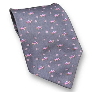 Salvatore Ferragamo graue Seidenkrawatte Schildkröte Schnecke Mini Print Made in Italy Krawatte - Bild 1 von 10