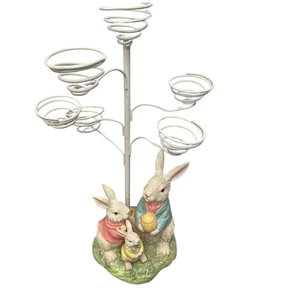 Osterhasenfamilie Keramik Figuren mit Metalldraht Ostereierhalter - Bild 1 von 7