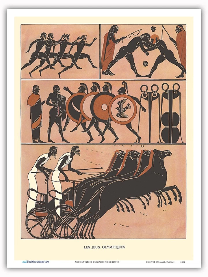 Hieróglifos olímpicos da Grécia Antiga - Pôster Vintage dos Jogos Olímpicos - Impressão artística - Imagem 1 de 1