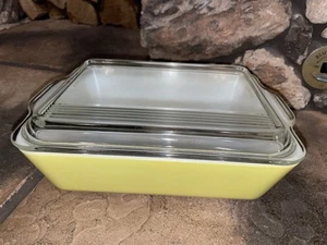 Vintage Pyrex Yellow #0503 Refrigerator Dish 1-1/2 Quart w/Ribbed Lid #503-C * - Picture 1 of 14