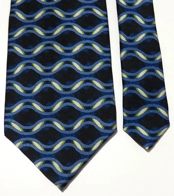 CORBATA DE SEDA PARA HOMBRE JHANE BARNES NEGRO AZUL ESTAMPADO CIRCULAR GEOMÉTRICO HECHA EN JAPÓN Foto 1 de 4