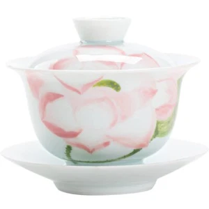 165ml Hand Painted Lotus Gaiwan Tea Cup Bowl Kung Fu Tea Set Tureen Tea - Picture 1 of 6