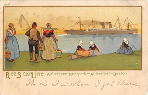 c1905 sgd H. Cassiers Red Star Line Ocean Liner & Dutch Farm Family Cartolina BB1 - Foto 1 di 2